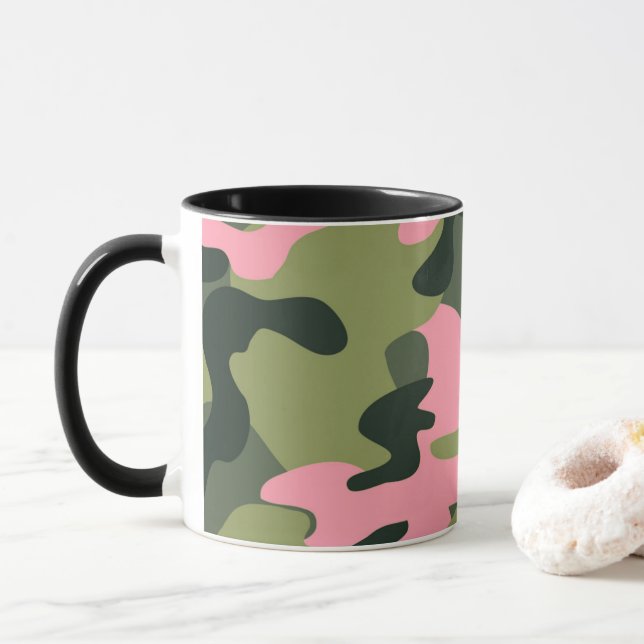 Pink & Green Girly Camo Camouflage Pattern Mug (With Donut)