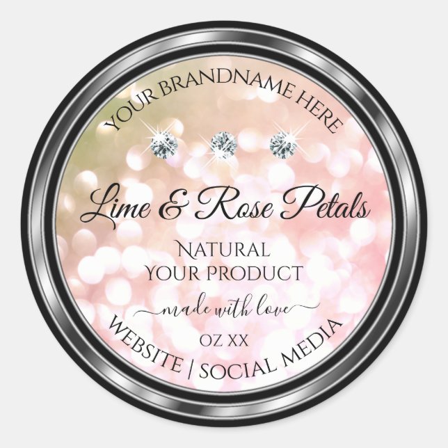 Pink Green Glitter Product Labels Diamonds Silver (Front)