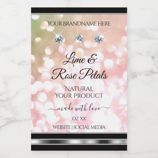 Pink Green Glitter Product Labels Diamonds Silver (Single Label)