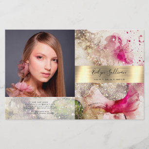 Pink green glitter watercolor bifold brochure