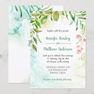 Pink Green Gold Botanicals Wedding Invitation