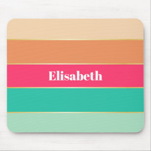 Pink Green Gold Custom Summer Colour Block Stripes Mouse Mat