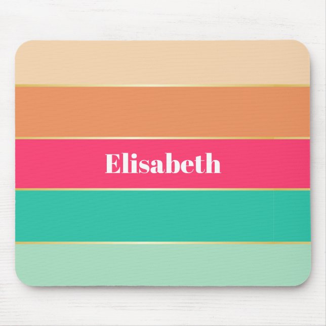 Pink Green Gold Custom Summer Colour Block Stripes Mouse Mat (Front)