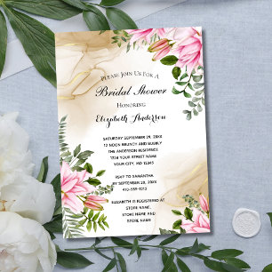 Pink Green Gold Floral Elegant Bridal Shower Invitation
