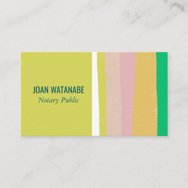 Pink Green Gold Minimalist Stripes Handmade Business Card (Front)