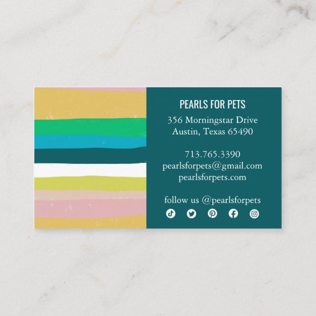 Pink Green Gold Minimalist Stripes Handmade Icons Discount Card (Back)