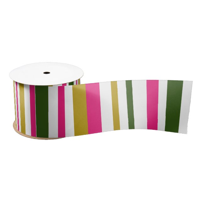 Pink Green Gold Satin Ribbon (Spool)