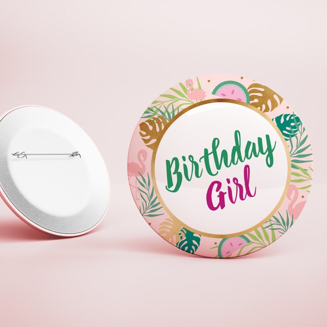 Pink, Green & Gold Watermelon Tropical Birthday 6 Cm Round Badge (Creator Uploaded)
