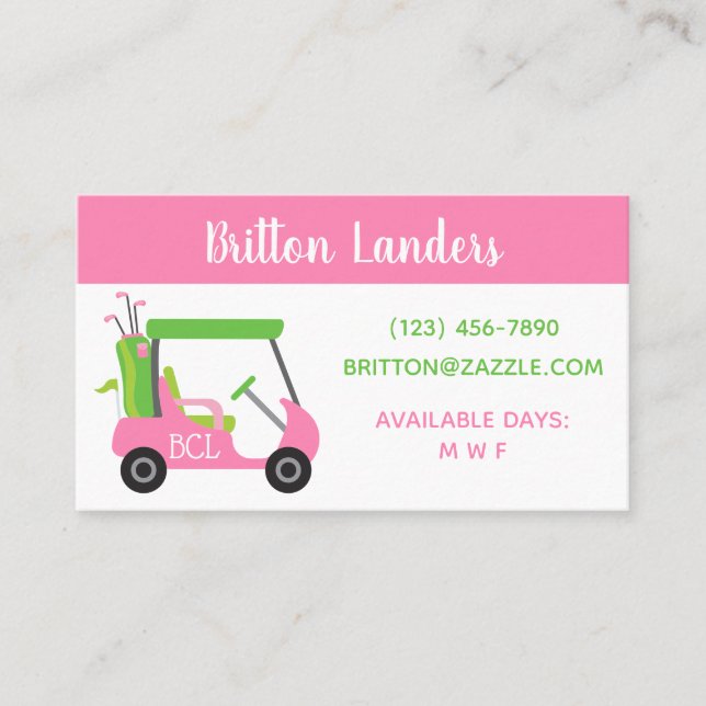 Pink & Green Golf Business or Contact Cards (Front)