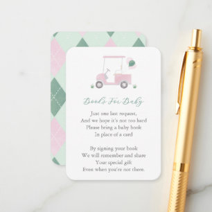 Pink Green Golf Cart Baby Shower Bring A Book  Enclosure Card