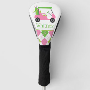 Pink & Green Golf Cart Golf Head Cover
