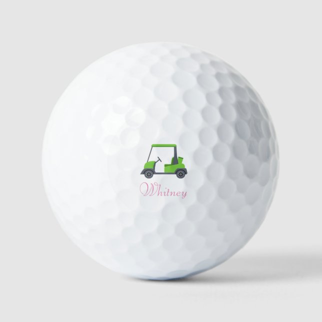  Pink Green Golf Cart Personalised  funny Golf Balls (Front)