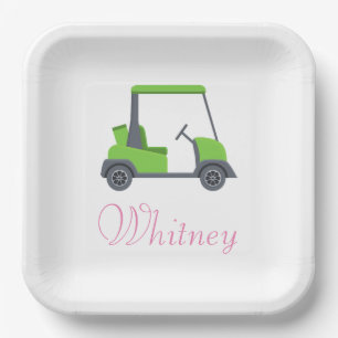 Pink Green Golf Cart Personalised  funny Paper Plate