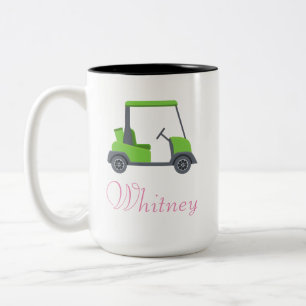 Pink Green Golf Cart Personalised  funny Two-Tone Coffee Mug