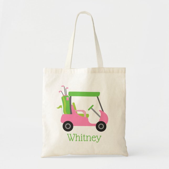 Pink & Green Golf Cart Personalised Tote Bag (Front)
