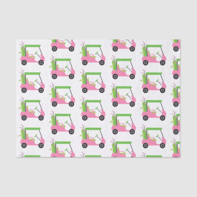 Pink & Green Golf Cart Tissue Paper (Front)