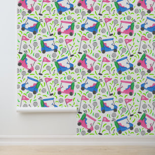 Pink & Green Golf Carts / Preppy 18th Hole Golf Wallpaper
