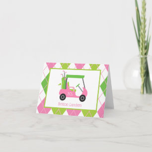 Pink & Green Golf Personalised Folded Note Cards