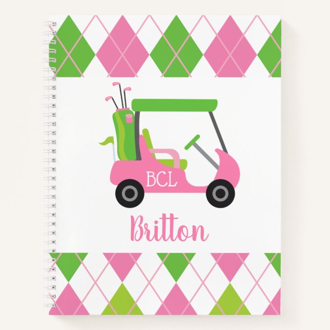 Pink & Green Golf Personalised Monogram Notebook (Front)