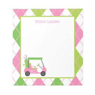 Pink & Green Golf Personalised Notepad