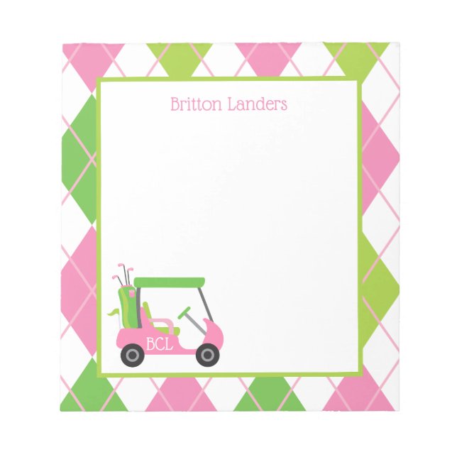 Pink & Green Golf Personalised Notepad (Front)
