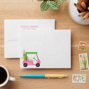 Pink & Green Golf Personalised Stationery Envelope