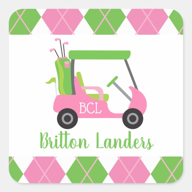 Pink & Green Golf Personalised Stickers (Front)