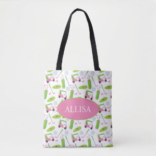 Pink & Green Golf Personalised Tote Bag