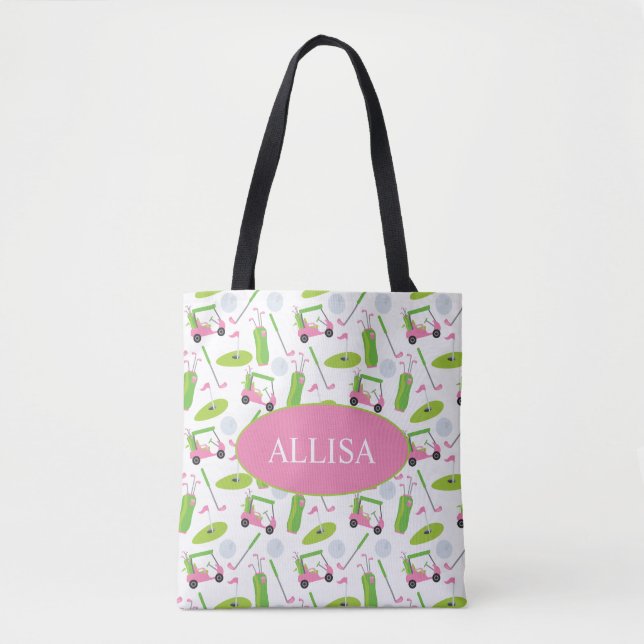 Pink & Green Golf Personalised Tote Bag (Front)