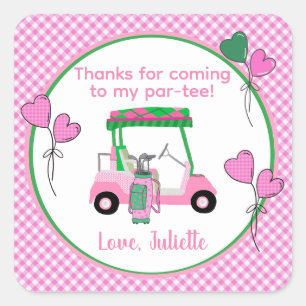 Pink & Green Golf Theme Birthday Party  Square Sticker