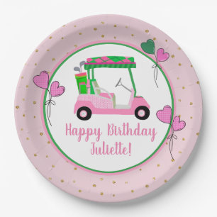 Pink & Green Golf Theme Personalised Party  Paper Plate