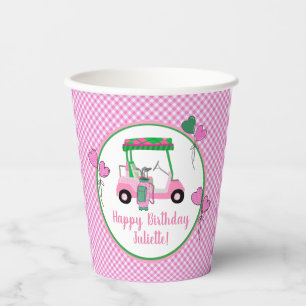 Pink & Green Golf Theme Personalized Party  Paper Cups