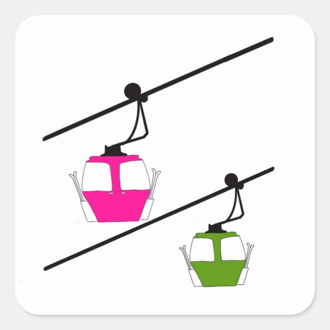 Pink & green gondolas with skis  square sticker (Front)