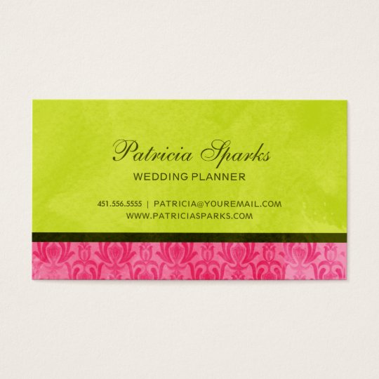 Pink Green Grunge Damask Business Card