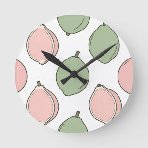 Pink Green Guava Pattern Round Clock