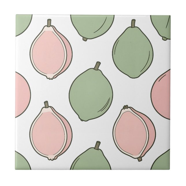 Pink Green Guava Pattern Tile (Front)