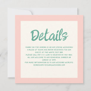 Pink & Green Handwriting Retro Wedding Details Invitation