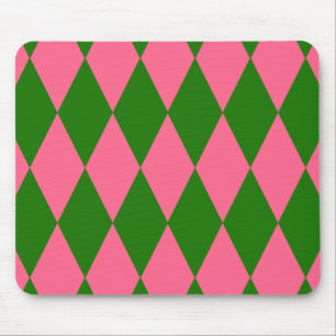 Pink Green Harlequin Checkered Design Mouse Mat