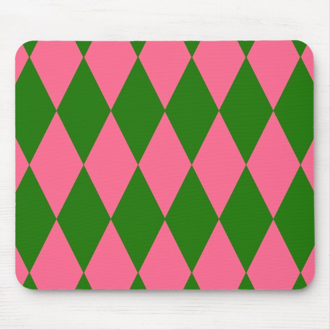 Pink Green Harlequin Checkered Design  Mouse Mat (Front)