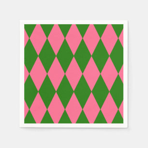 Pink Green Harlequin Checkered Design Napkin