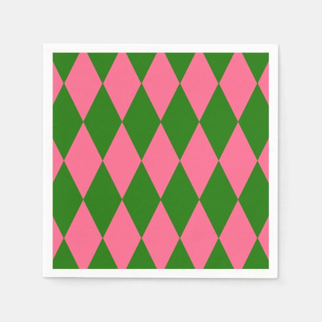 Pink Green Harlequin Checkered Design  Napkin (Front)