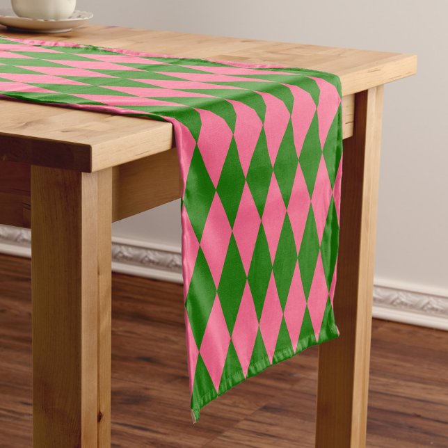 Pink Green Harlequin Checkered Design  Short Table Runner (Creator Uploaded)