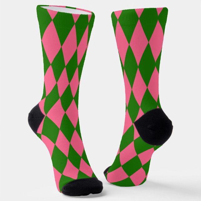 Pink Green Harlequin Checkered Design  Socks (Creator Uploaded)