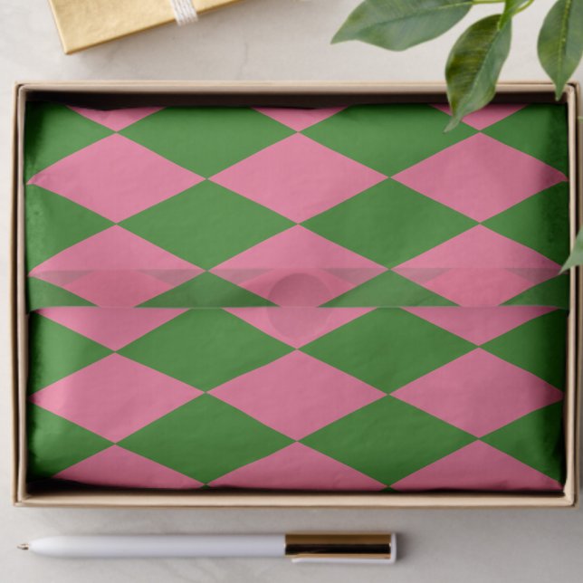 Pink Green Harlequin Checkered Design  Tissue Paper (Creator Uploaded)