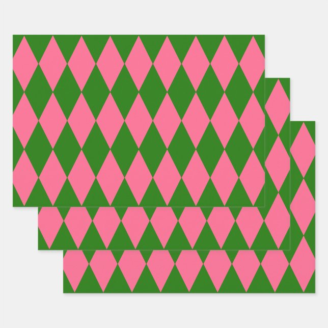 Pink Green Harlequin Checkered Design  Wrapping Paper Sheet (Creator Uploaded)