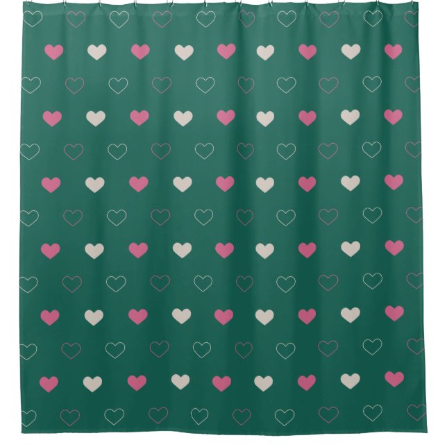 Pink & Green Heart Seamless Pattern Cute Minimal Shower Curtain (Front)