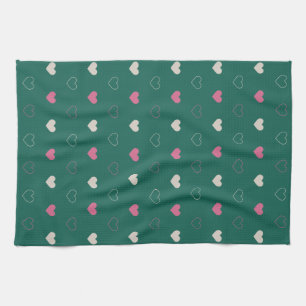 Pink & Green Heart Seamless Pattern Cute Minimal Tea Towel