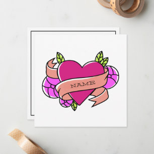 Pink Green Heart Tattoo Add Custom Name Black Card