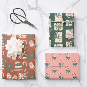 Pink & Green Holiday Wrapping Paper Sheets