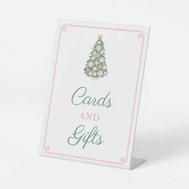 Pink Green Holidays Chinoiserie Cards and Gifts Pedestal Sign (Front)